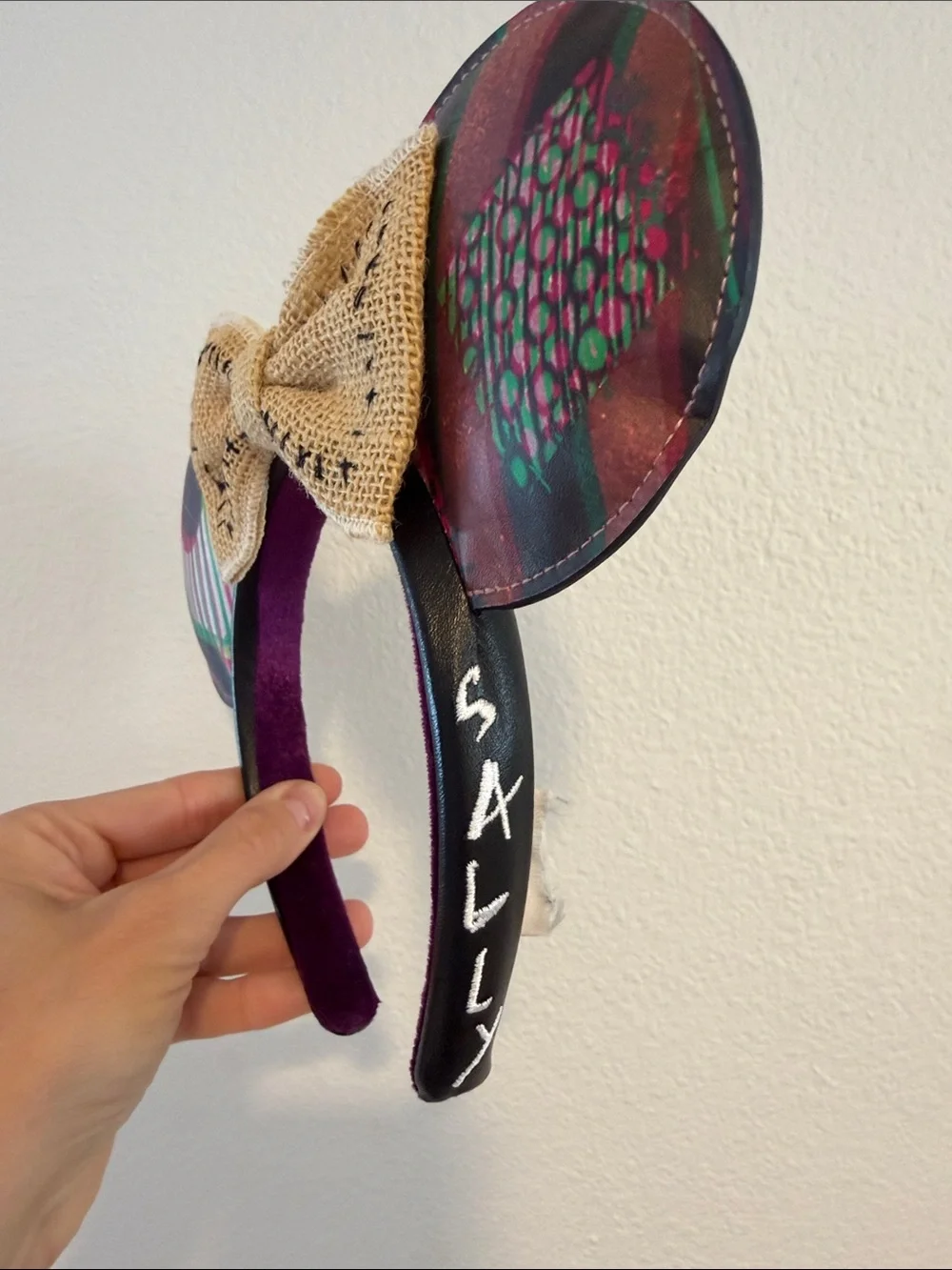 Sally Patchwork Printed Mouse Ear Headband with Burlap Bow